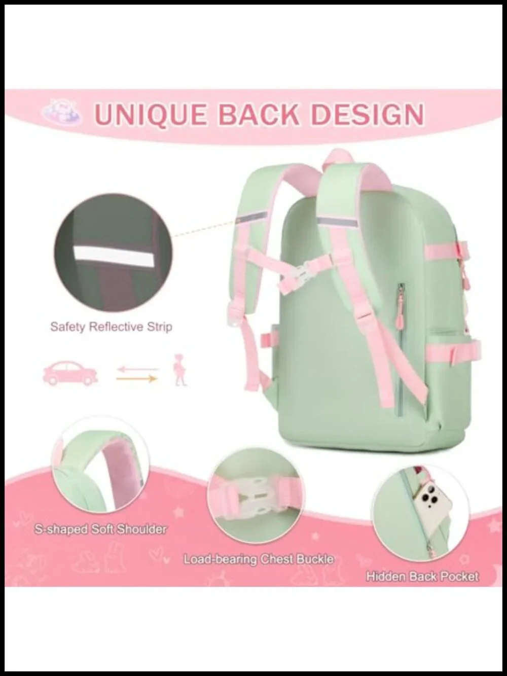 Girls Backpack Set with Lunch Box & Pencil Case, Kawaii Bunny School Bookbag,